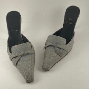 Prada ostrich printed grey suede mules size 8
